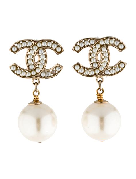 chanel drop earrings replica|Chanel cc drop pearl earrings.